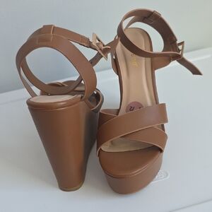 BAMBOO Tan Platform Wedge Sandals